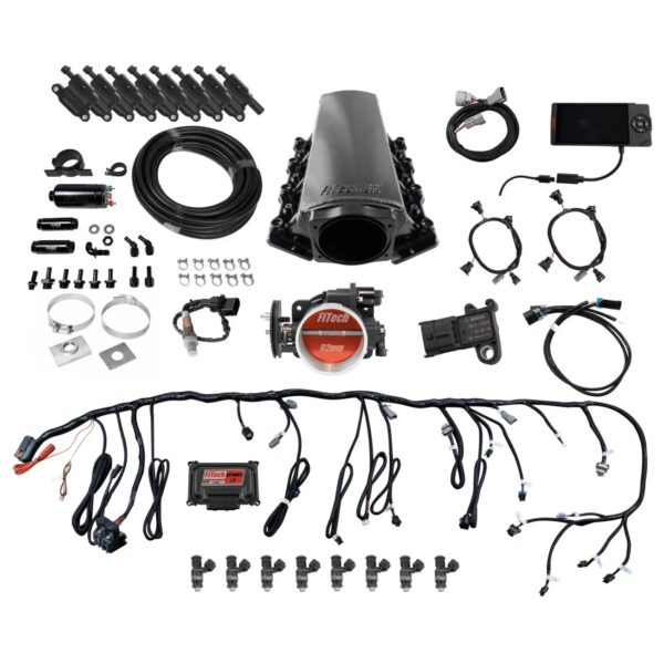 FITECH Ultimate LS 500 HP EFI System With Short Cathedral Port Intake, Transmission Control & LS3 Coil Pack With LED Set