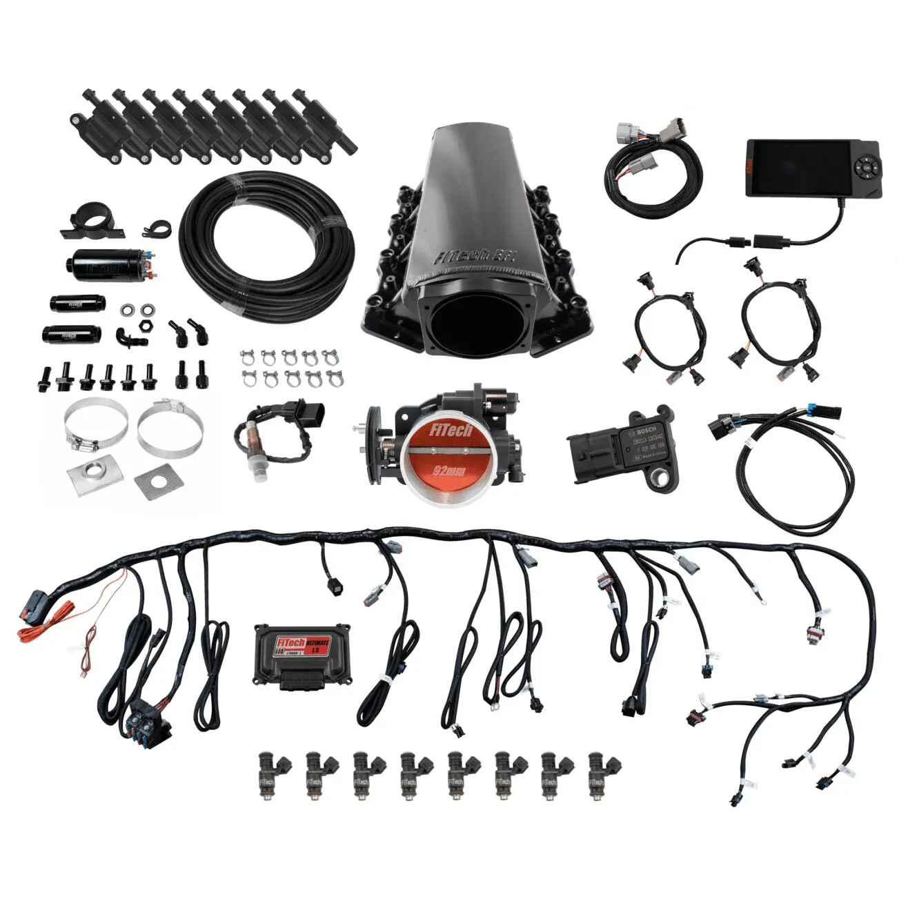 FITECH Ultimate LS 750 HP EFI System With Tall Cathedral Port Intake, Transmission Control & LS3 Coil Pack With LED Set