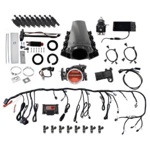 FITECH Ultimate LS 500 HP EFI System With Long Runner Cathedral Intake, In Tank Pump Module, Go Fuel Regulator & LS3 Coil Pack With LED Set