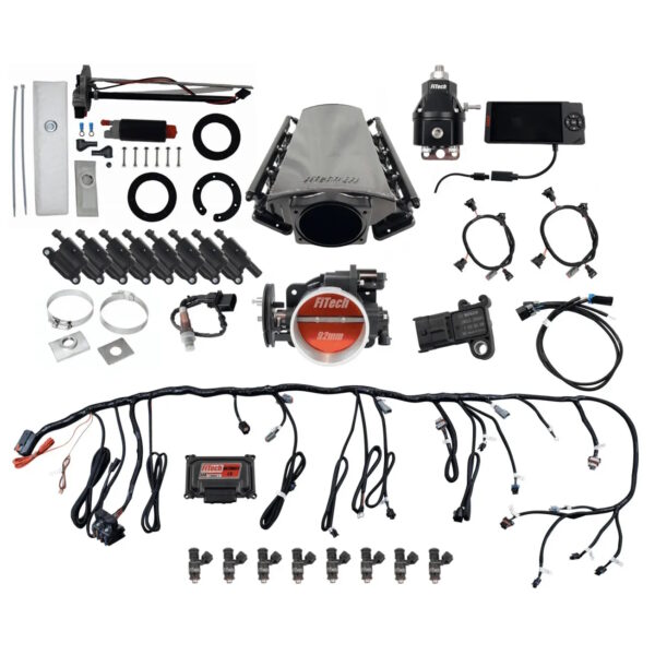 FITECH Ultimate LS 500 HP EFI System With Short LS3 Port Intake, In Tank Pump Module, Go Fuel Regulator & LS3 Coil Pack With LED Set