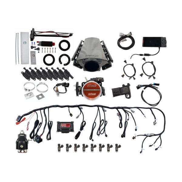 FITECH Ultimate LS 750 HP EFI System With Short LS3 Port Intake, Transmission Control, In Tank Pump Module, Go Fuel Regulator & LS3 Coil Pack With LED Set