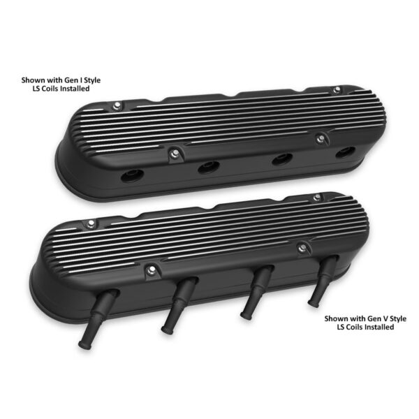 HOLLEY 2-Piece Finned Alloy Valve Rocker Cover, LS1 LS2 LS3 LS6 LS7, Black - Image 2