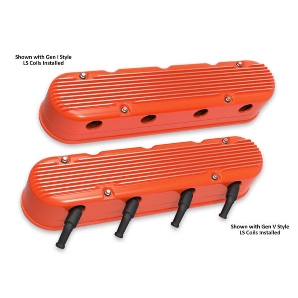 HOLLEY 2-Piece Finned Alloy Valve Rocker Cover, LS1 LS2 LS3 LS6 LS7, Orange - Image 2