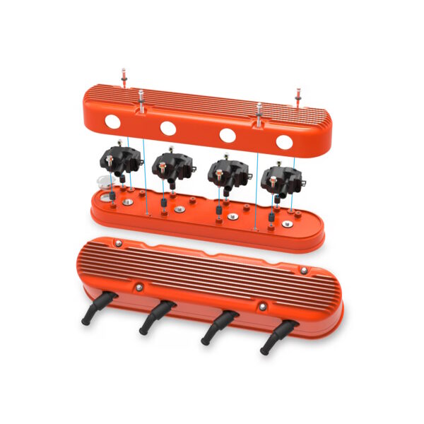 HOLLEY 2-Piece Finned Alloy Valve Rocker Cover, LS1 LS2 LS3 LS6 LS7, Orange - Image 3