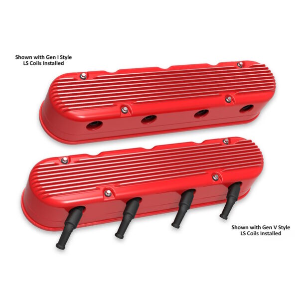 HOLLEY 2-Piece Finned Alloy Valve Rocker Cover, LS1 LS2 LS3 LS6 LS7, Red - Image 2