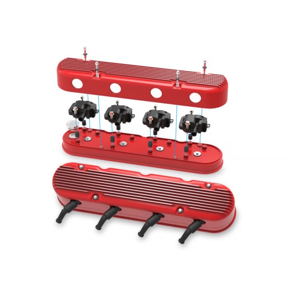 HOLLEY 2-Piece Finned Alloy Valve Rocker Cover, LS1 LS2 LS3 LS6 LS7, Red - Image 3