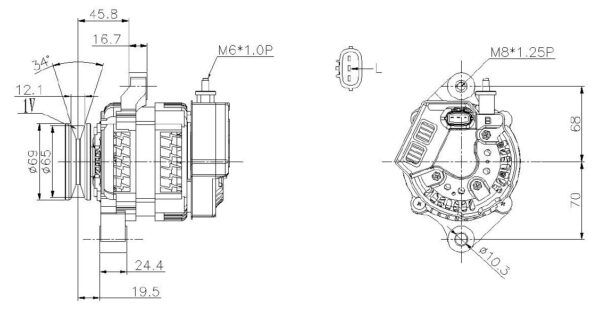 WOSP 105A Alternator, Universal Race 180° 2-Lug - Image 5