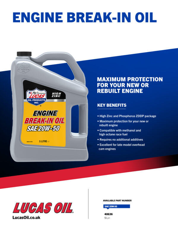 LUCAS SAE 20W-50 Engine Break In Oil 5L - Image 3