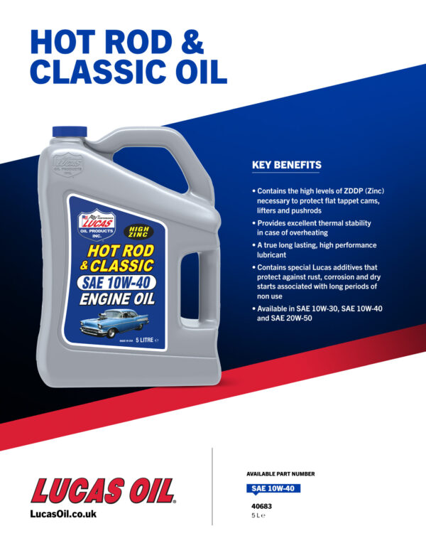 LUCAS 10W-40 Hot Rod & Classic Car Engine Oil 5L - Image 3