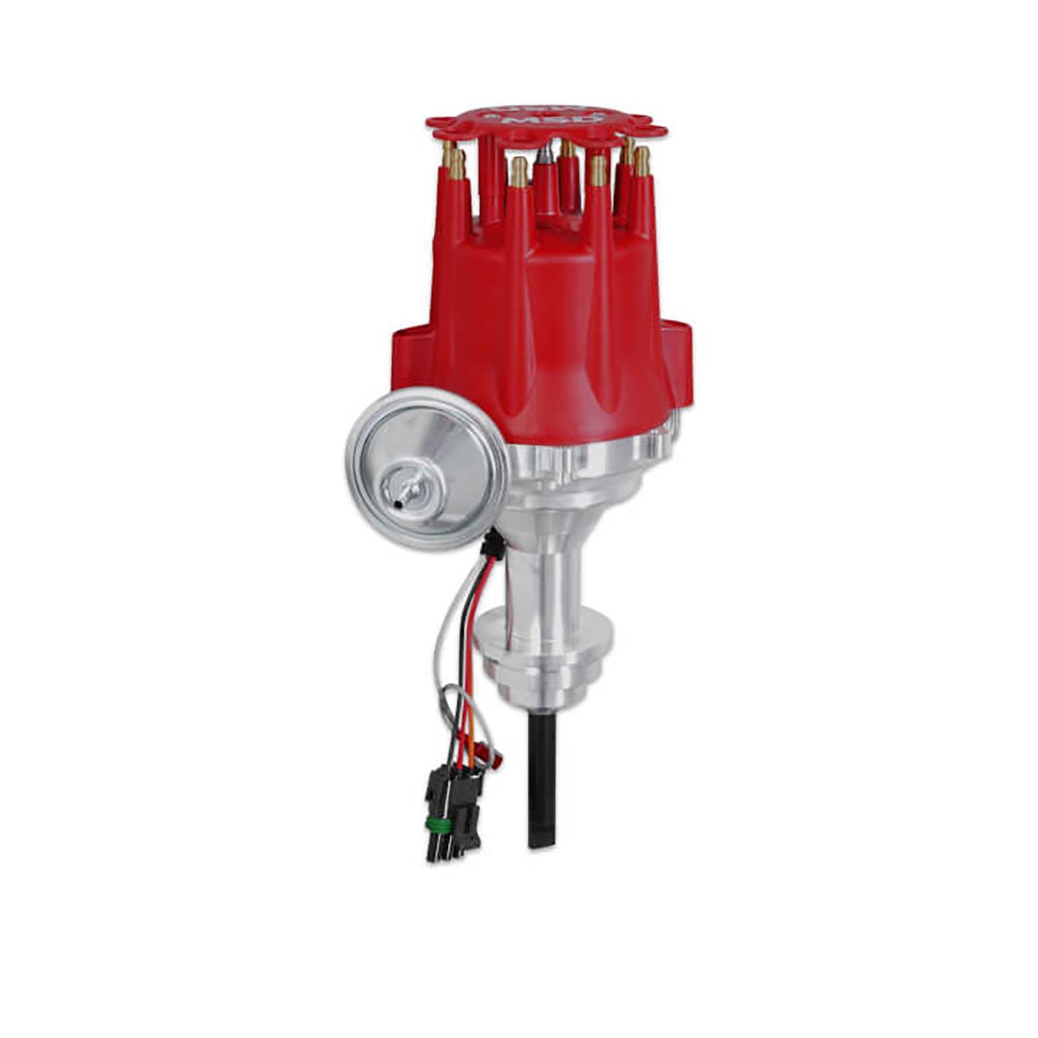 MSD 8388 Pro-Billet Ready-to-Run distributor for Chrysler V8 engines with red HEI cap.