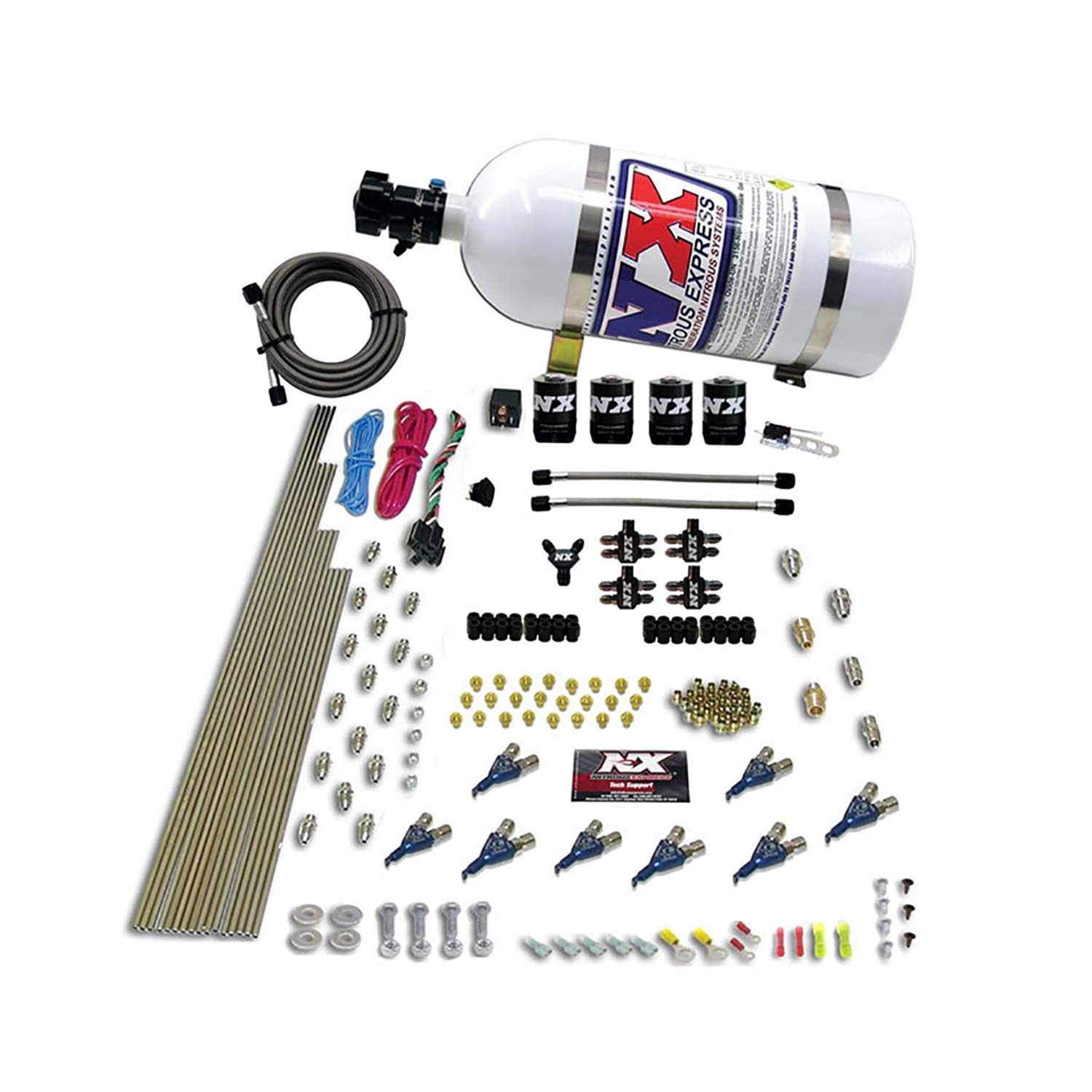 NITROUS EXPRESS 8 Cyl Piranha Direct Port, 4 Solenoids, With 10lb Bottle (200-500HP Jetting)