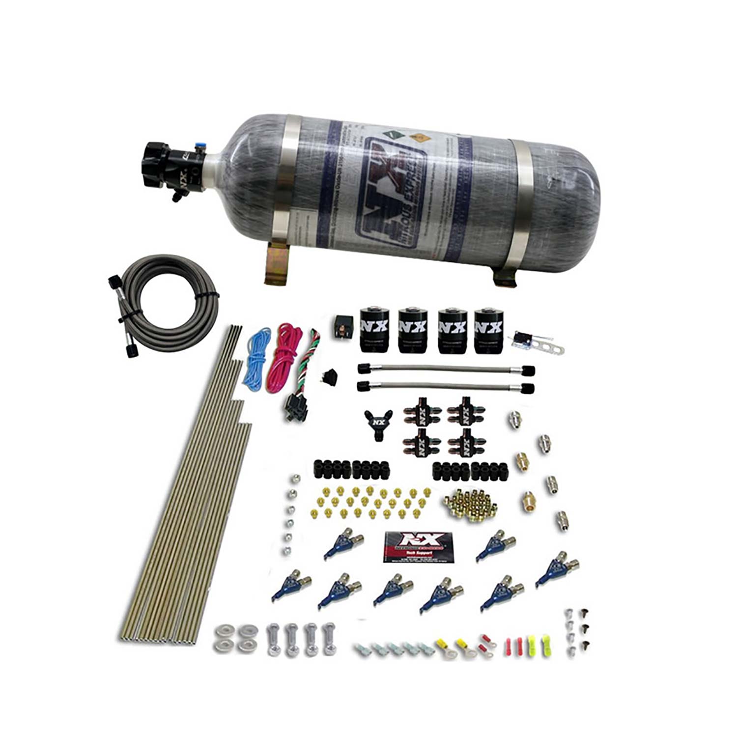 NITROUS EXPRESS 8 Cyl Piranha Direct Port, 4 Solenoids, With 12lb Bottle (200-500HP Jetting)