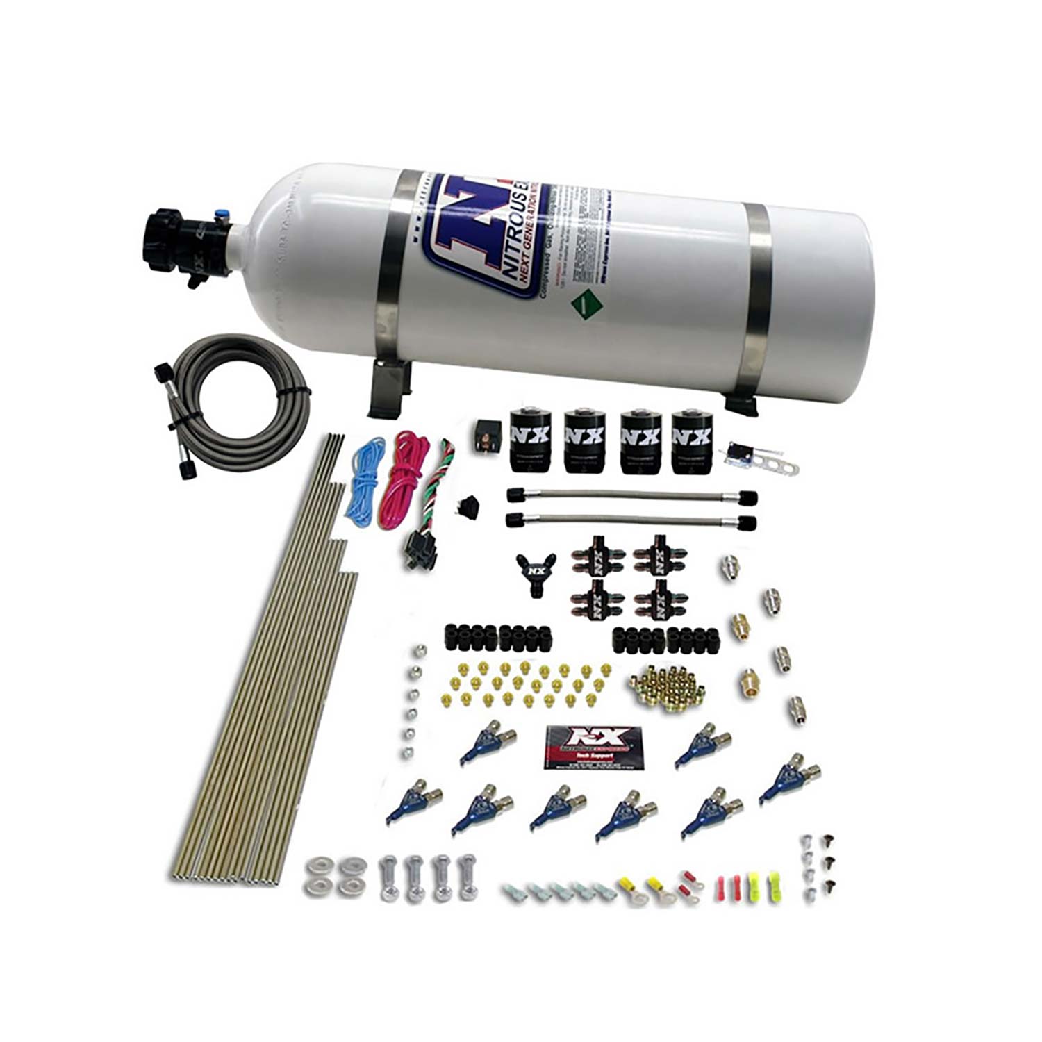 NITROUS EXPRESS 8 Cyl Piranha Direct Port, 4 Solenoids, With 15lb Bottle (200-500HP Jetting)