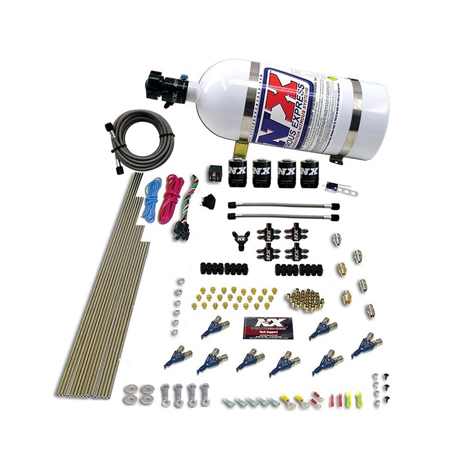 NITROUS EXPRESS 8 Cyl Piranha Direct Port, 4 Solenoids, With 10lb Bottle (200-500HP EFI Jets)