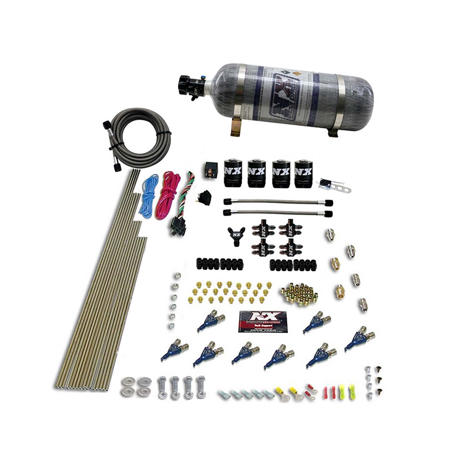 NITROUS EXPRESS 8 Cyl Piranha Direct Port, 4 Solenoids, With 12lb Bottle (200-500HP EFI Jets)