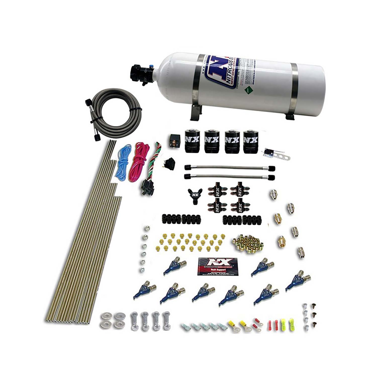 NITROUS EXPRESS 8 Cyl Piranha Direct Port, 4 Solenoids, With 15lb Bottle (200-500HP EFI Jets)