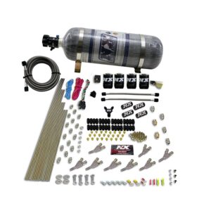 NITROUS EXPRESS Std Nozzle System (200-500HP) Gas W /Dist. Block & 4 Solenoids With 15lb Bottle