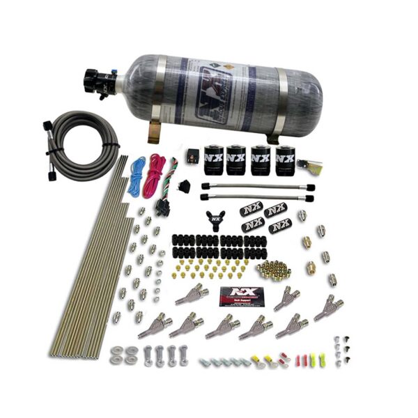 NITROUS EXPRESS Std Nozzle System (200-500HP) Gas W /Dist. Block & 4 Solenoids With 15lb Bottle