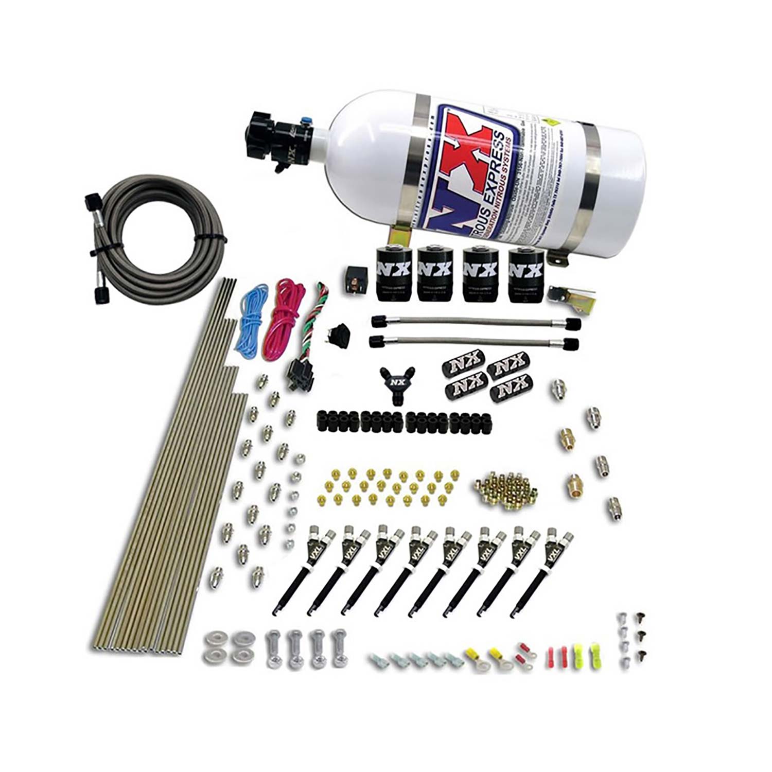 NITROUS EXPRESS 8 Cyl Vxl Direct Port, 4 Solenoids (200-500HP Jetting) W/ 10lb Bottle