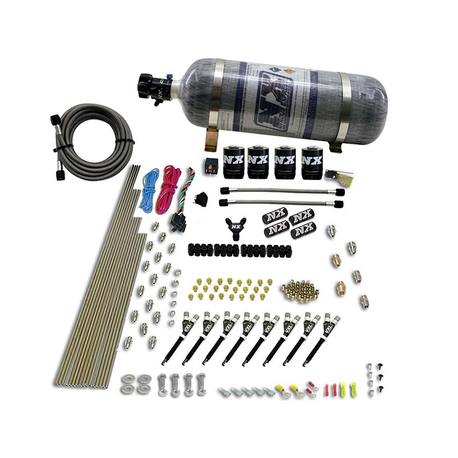 NITROUS EXPRESS 8 Cyl Vxl Direct Port, 4 Solenoids (200-500HP Jetting) W/ 12lb Bottle