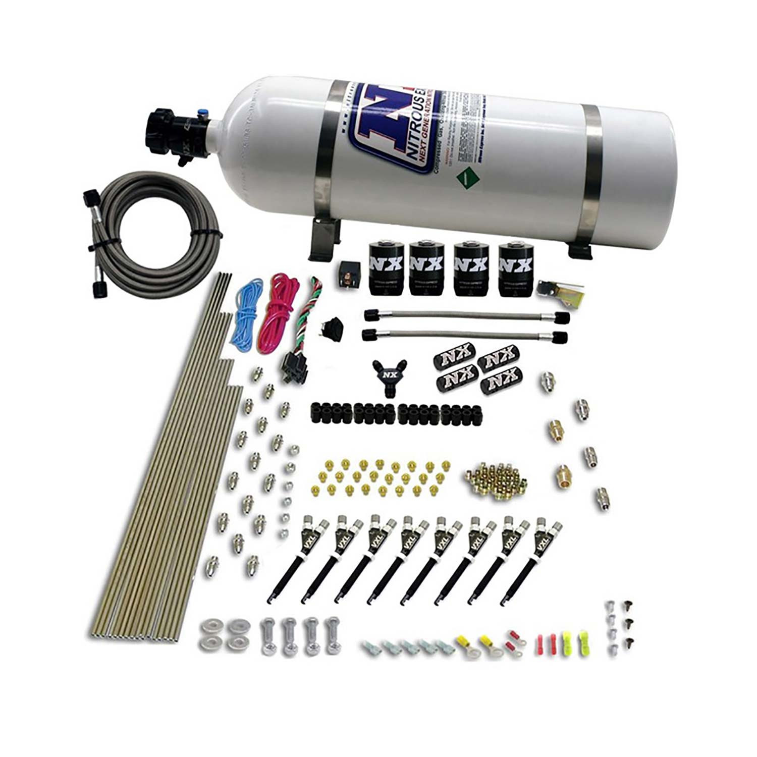 NITROUS EXPRESS 8 Cyl Vxl Direct Port, 4 Solenoids (200-500HP Jetting) W/ 15lb Bottle
