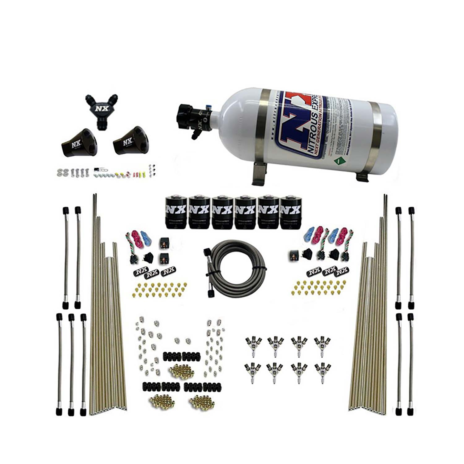 NITROUS EXPRESS 8-Cyl Triple-D Dry Direct Port, 3 Stage Dry, 6 Solenoids, W/ 10lb Bottle