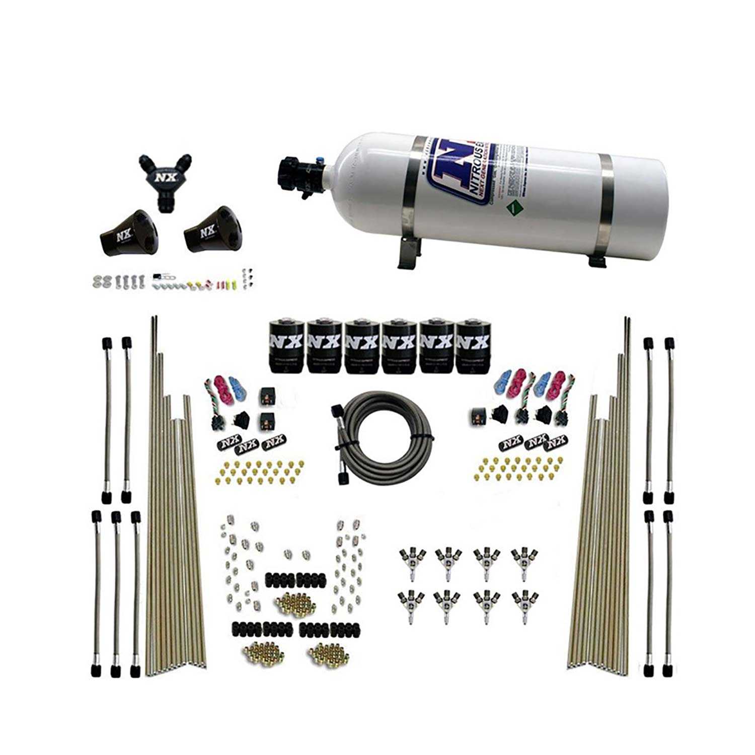 NITROUS EXPRESS 8-Cyl Triple-D Dry Direct Port, 3 Stage Dry, 6 Solenoids W/ 15lb Bottle