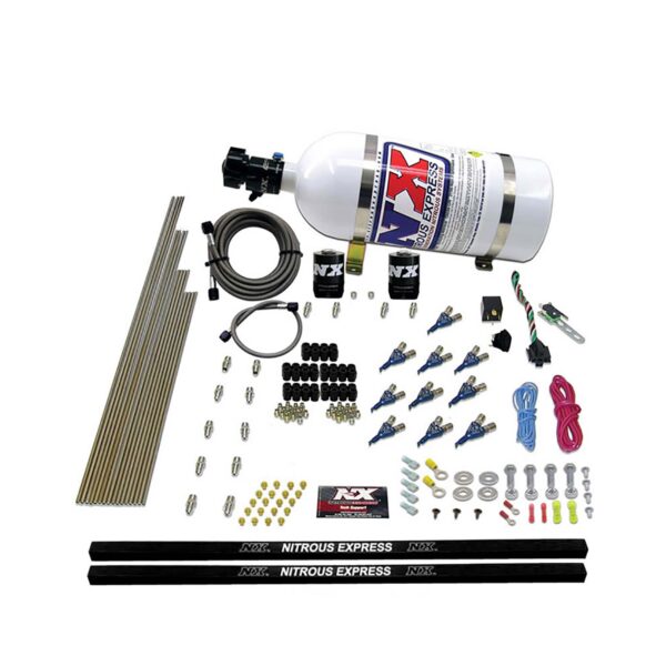 NITROUS EXPRESS 10-Cyl Piranha Nozzle Direct Port System W/ 10lb Bottle (250-500HP)