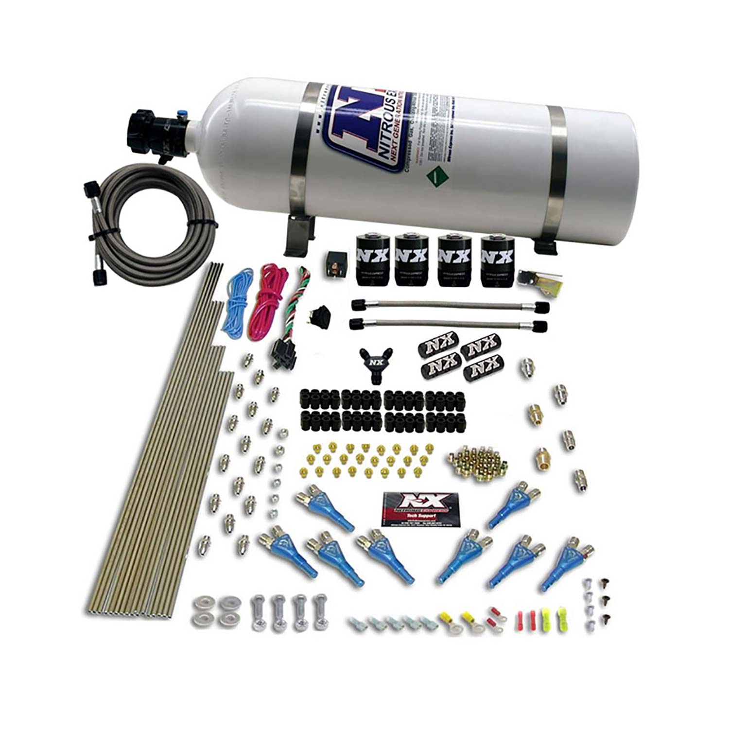 NITROUS EXPRESS 8 Cyl Shark Direct Port, 4 Solenoids, With 15lb Bottle (200-600HP Jetting)