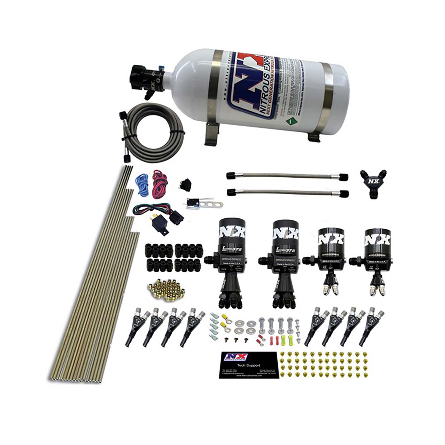 NITROUS EXPRESS 8 Cyl Shark Direct Port, 4 Solenoids, With 10lb Bottle (200-600HP Jetting)