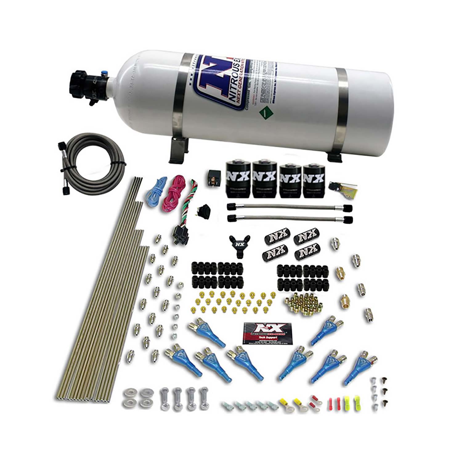 NITROUS EXPRESS 8 Cyl Shark Direct Port, 4 Solenoids, With 15lb Bottle (200-600HP Jetting)