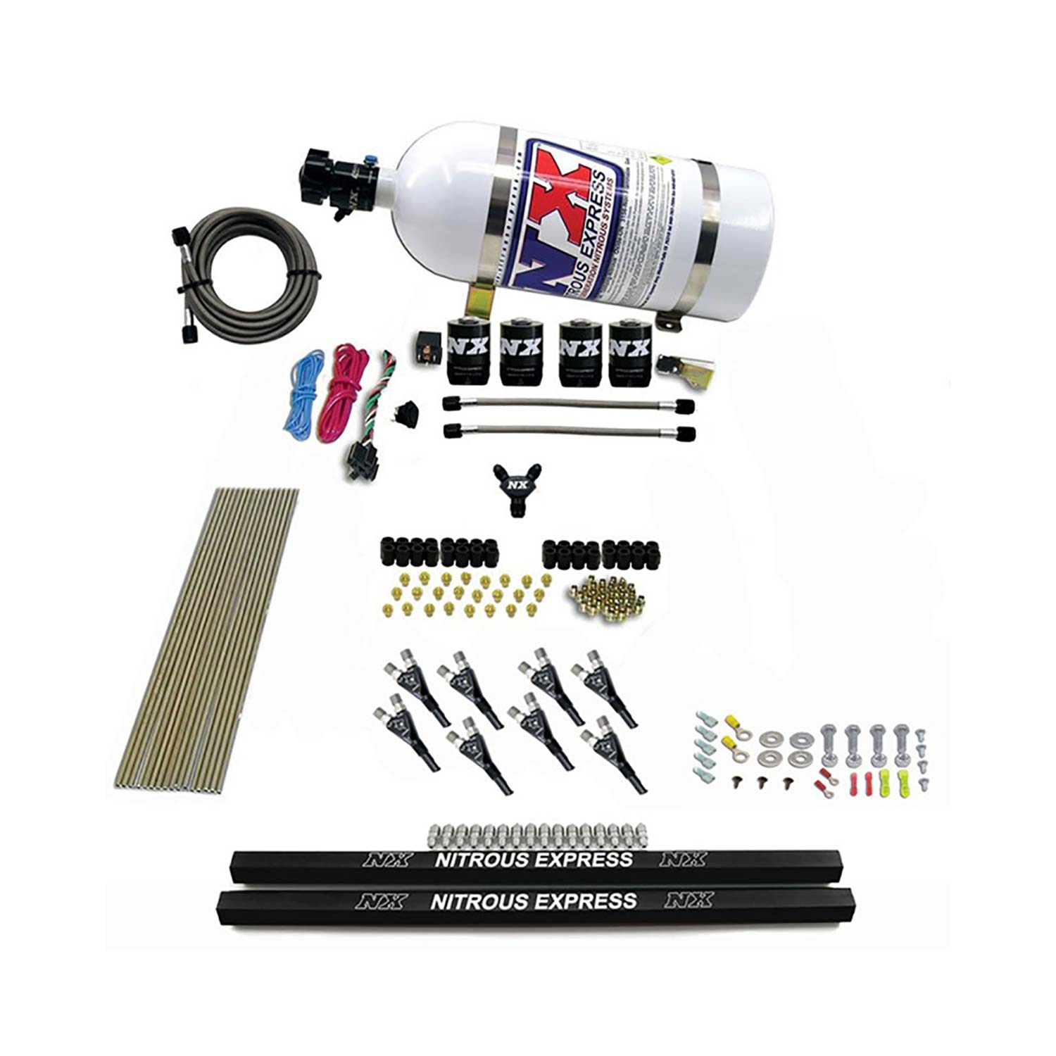 NITROUS EXPRESS Pro-Shk/Gas (200,300,400,500,600HP) 4 Solenoids With Rails And 10lb Bottle