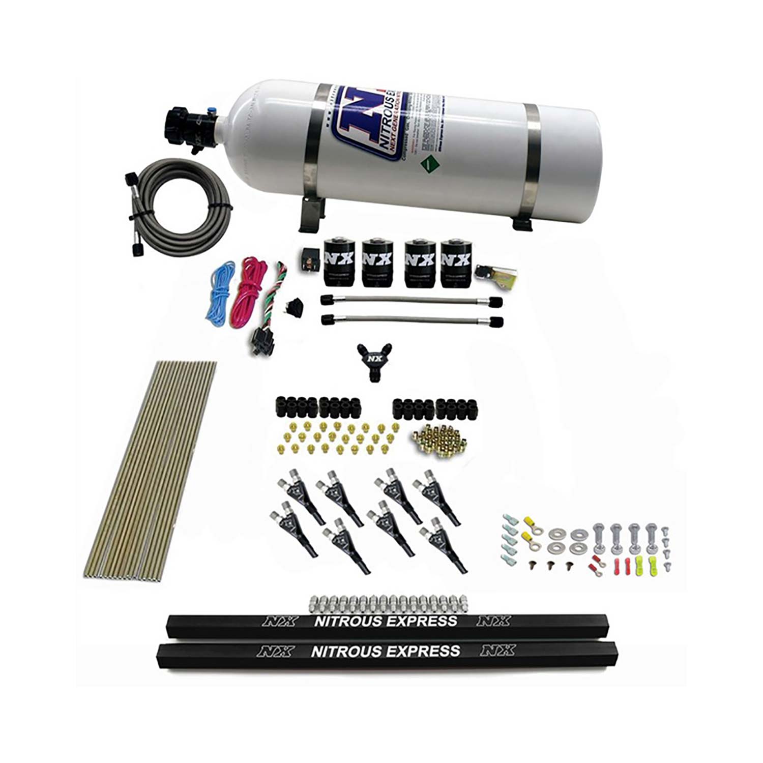 NITROUS EXPRESS Pro-Shk/Gas (200,300,400,500,600HP) 4 Solenoids With Rails And 15lb Bottle