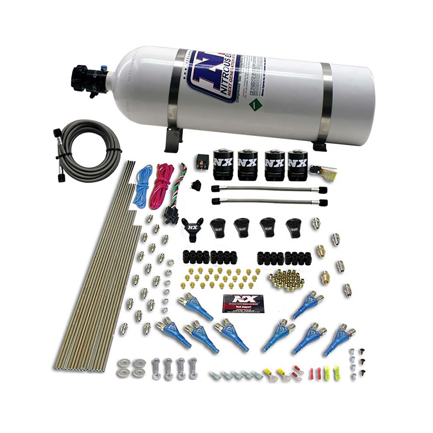 NITROUS EXPRESS Pro-Shk/Gas (200,300,400,500,600HP) 4 Solenoids With 15lb Bottle