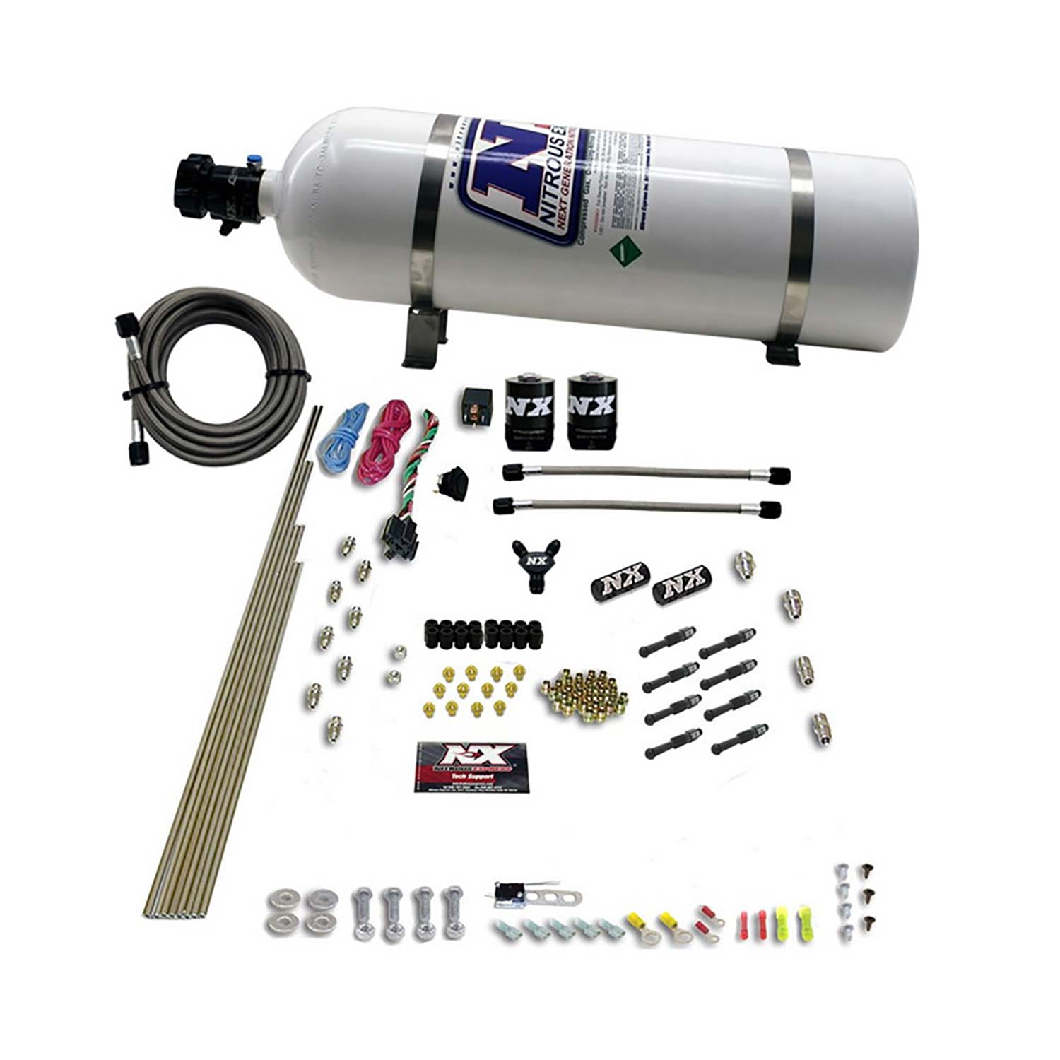 NITROUS EXPRESS 8 Cyl Dry Direct Port, 2 Solenoids, With 15lb Bottle (200-600HP Jetting)
