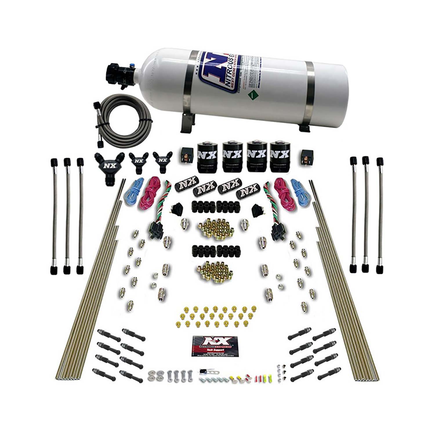 NITROUS EXPRESS 8 Cyl Dry Direct Port, Dual Stage, 4 Solenoids, (200-600HP) With 15lb Bottle