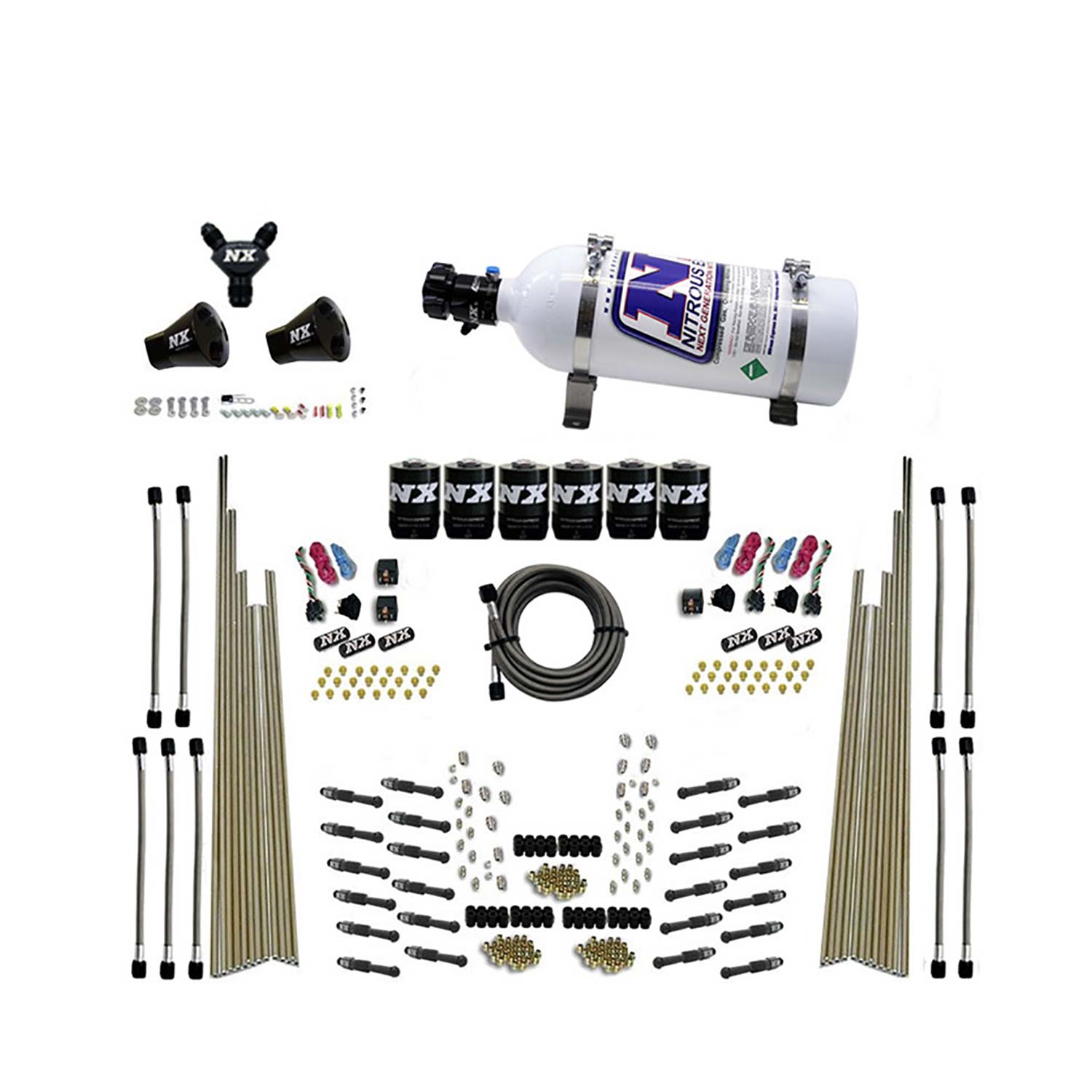 NITROUS EXPRESS 8 Cyl Dry Direct Port, Three Stage, 6 Solenoids, With 5lb Bottle (200-600HP)