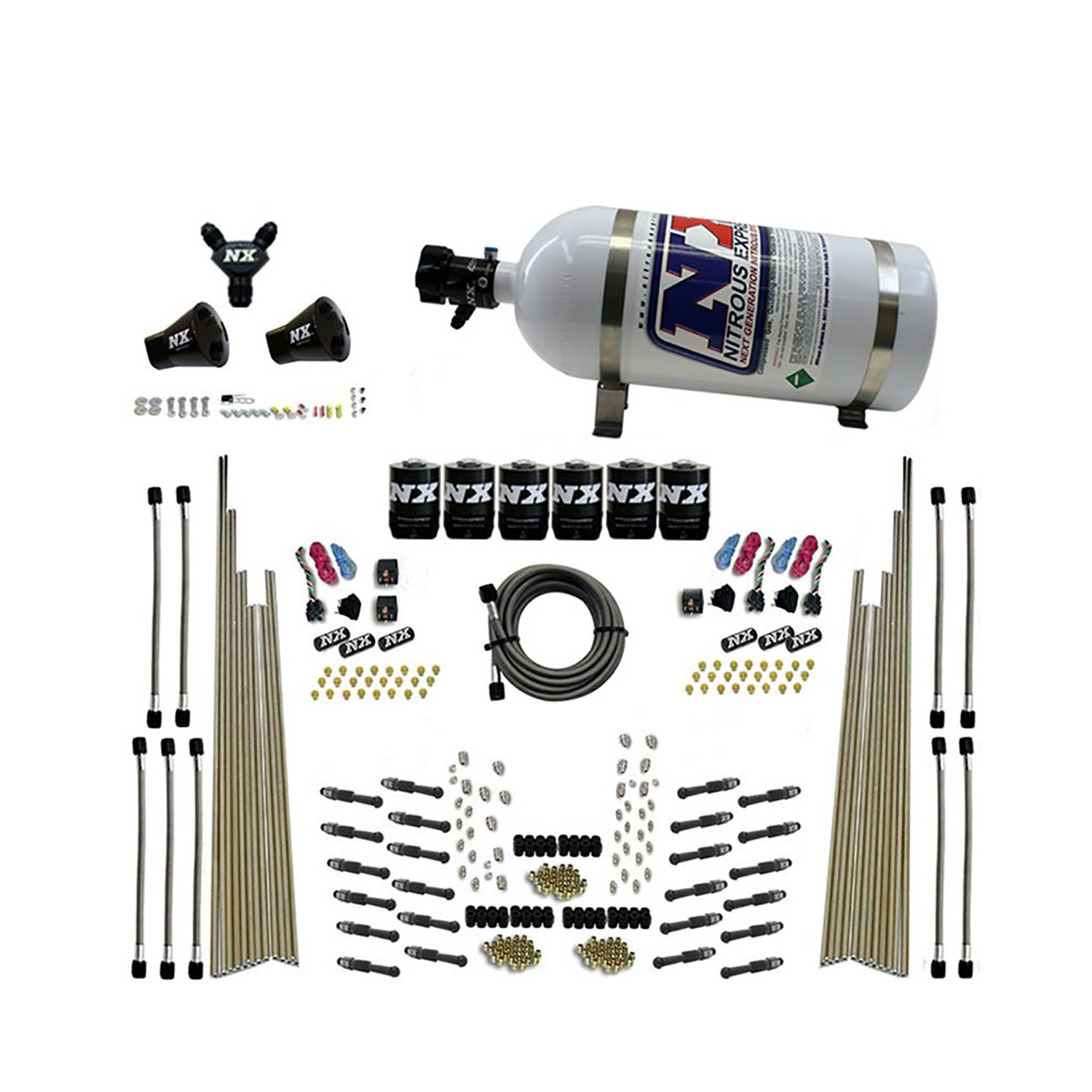 NITROUS EXPRESS 8 Cyl Dry Direct Port, Three Stage, 6 Solenoids, With 10lb Bottle (200-600HP)