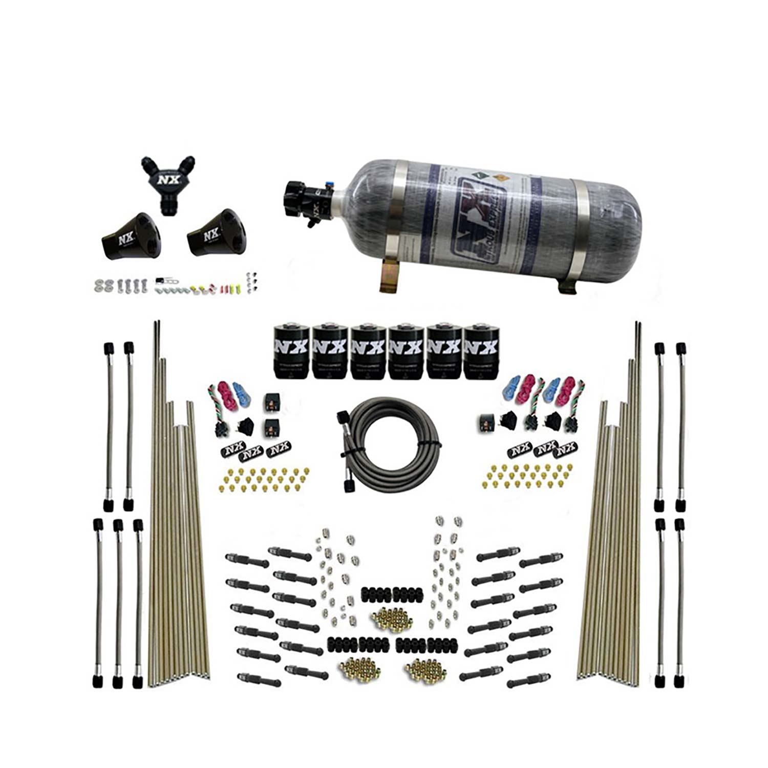 NITROUS EXPRESS 8 Cyl Dry Direct Port, Three Stage, 6 Solenoids, W/ Composite Bottle (200-600HP)