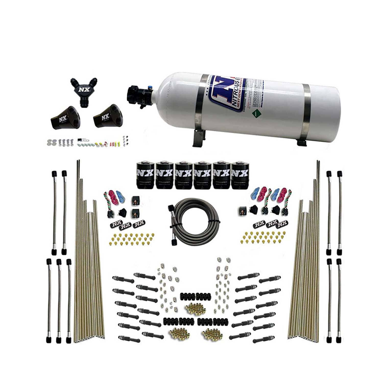 NITROUS EXPRESS 8 Cyl Dry Direct Port, Three Stage, 6 Solenoids, With 15lb Bottle (200-600HP)