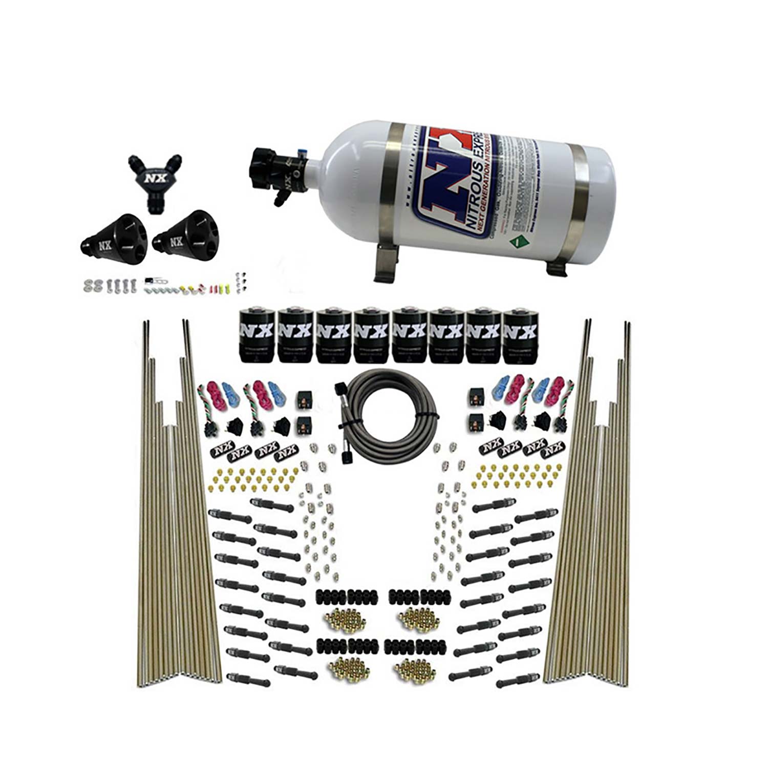 NITROUS EXPRESS 8 Cyl Dry Direct Port, Four Stage, 8 Solenoids, With 10lb Bottle (200-600HP)