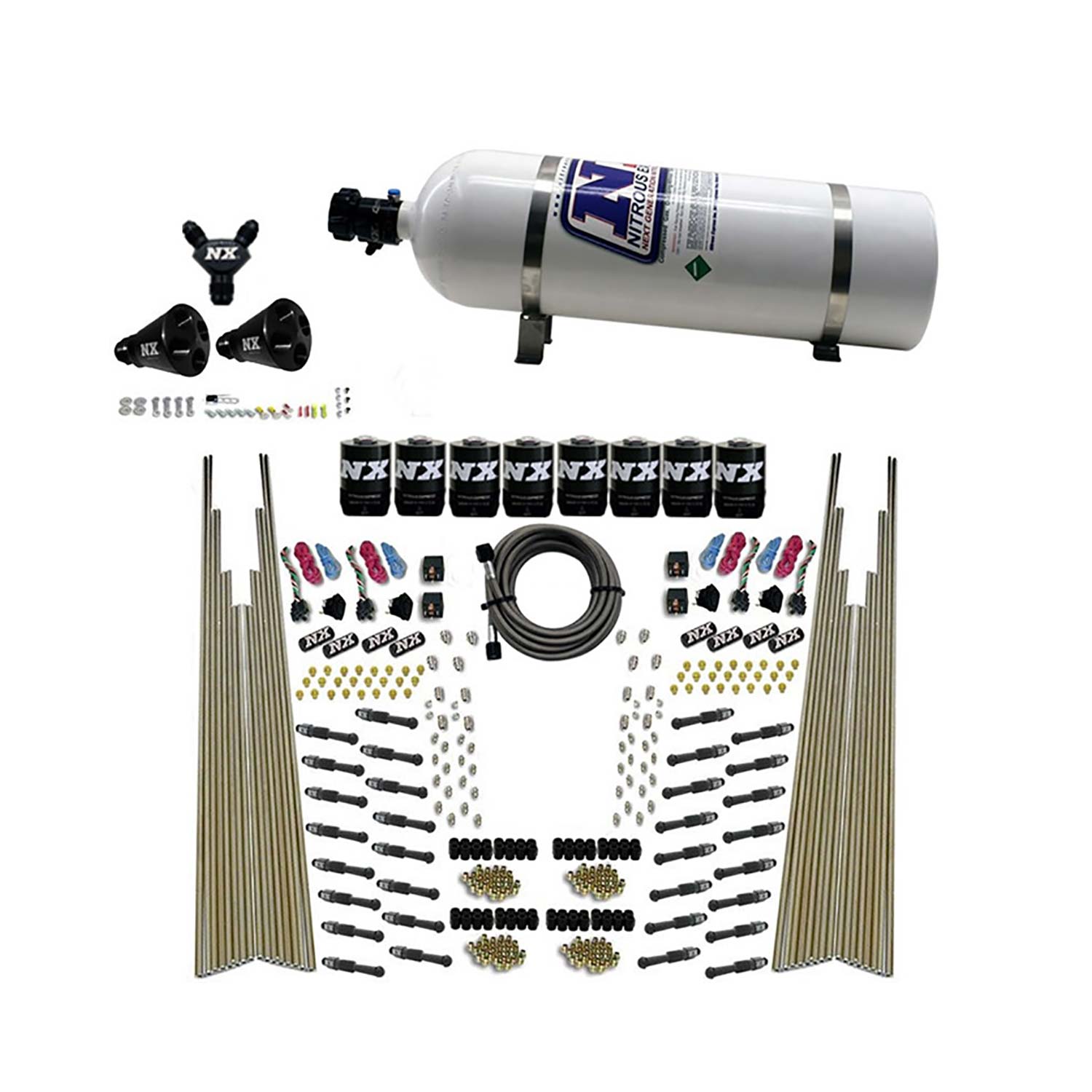 NITROUS EXPRESS 8 Cyl Dry Direct Port, Four Stage, 8 Solenoids, With 15lb Bottle (200-600HP)