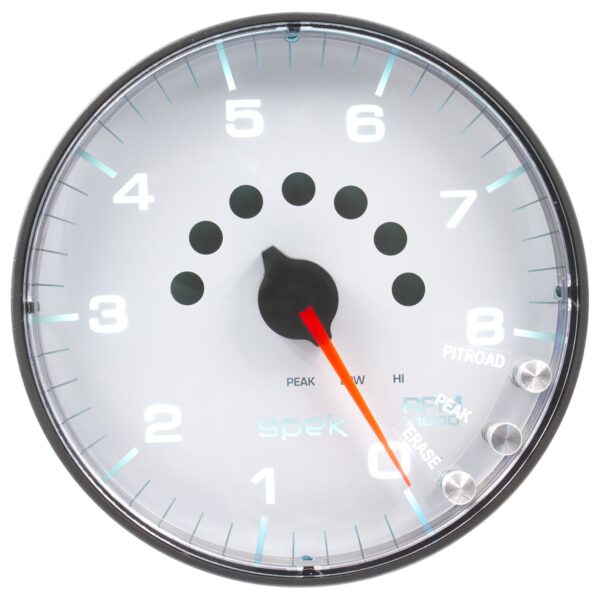 AUTOMETER Tachometer Gauge 5", 8K RPM, W/Shift Light & Peak Mem, White/Black, Spek-Pro
