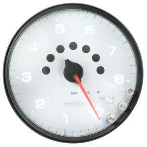 AUTOMETER Tachometer Gauge 5", 8K RPM, W/Shift Light & Peak Mem, White/Black, Spek-Pro