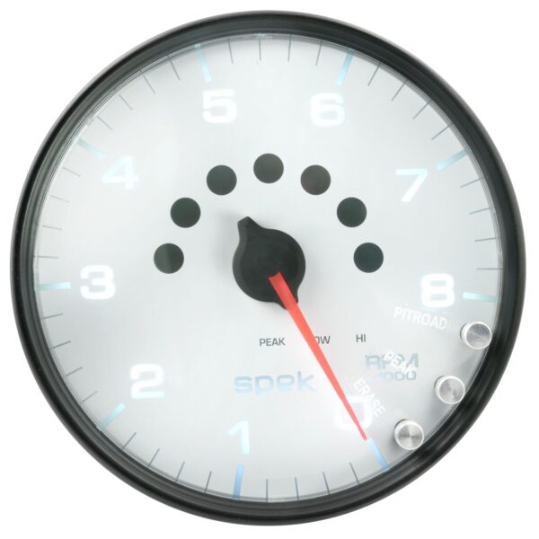 AUTOMETER Tachometer Gauge 5", 8K RPM, W/Shift Light & Peak Mem, White/Black, Spek-Pro
