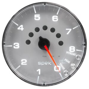AUTOMETER Tachometer Gauge 5", 8K RPM, W/Shift Light & Peak Mem, Silver/Chrome, Spek-Pro