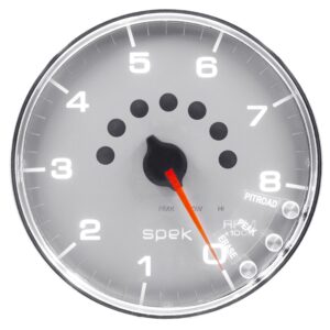 AUTOMETER Tachometer Gauge 5", 8K RPM, W/Shift Light & Peak Mem, Silver/Chrome, Spek-Pro