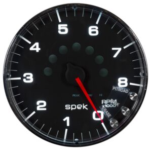 AUTOMETER Tachometer Gauge 5", 8K RPM, W/Shift Light & Peak Mem, Black/Chrome, Spek-Pro