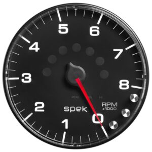 AUTOMETER Tachometer Gauge 5", 8K RPM, W/Shift Light & Peak Mem, Black/Black, Spek-Pro