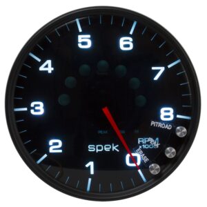 AUTOMETER Tachometer Gauge 5", 8K RPM, W/Shift Light & Peak Mem, Black/Smoke/Black, Spek